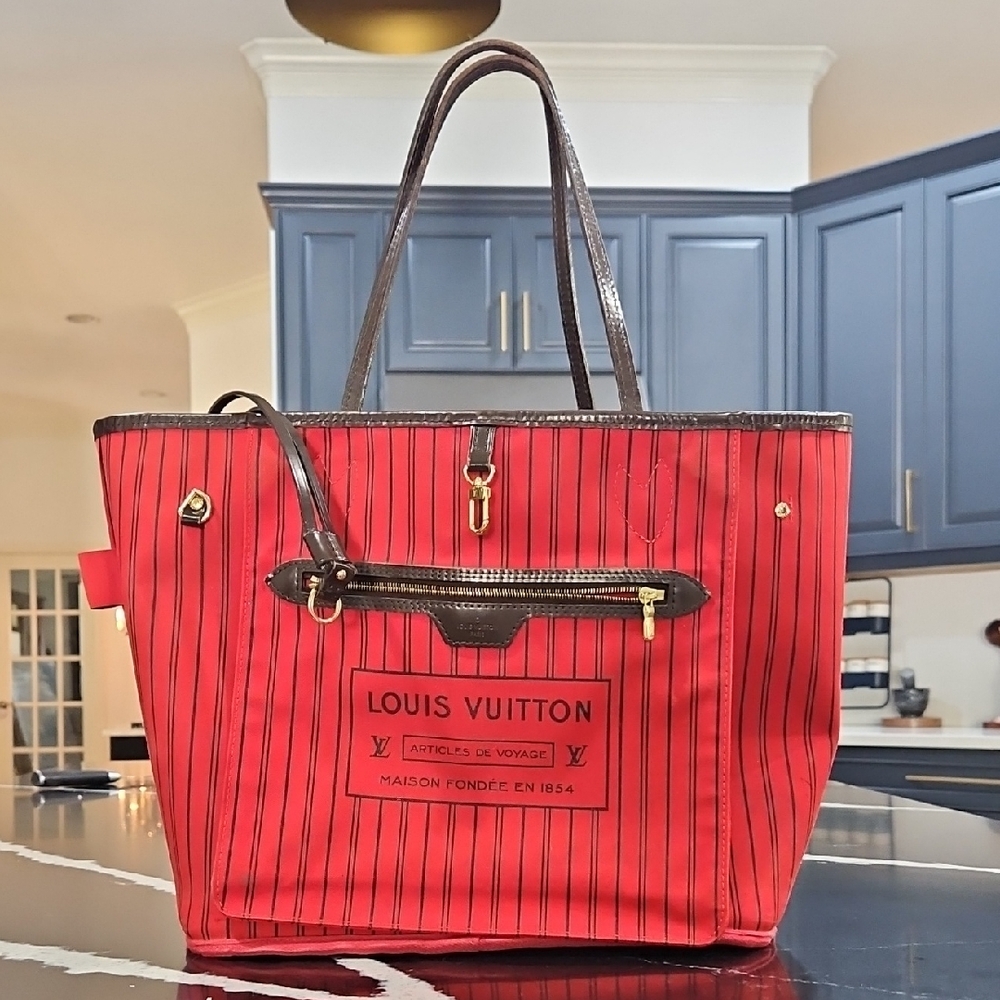 Louis Vuitton Red and Black Striped Tote